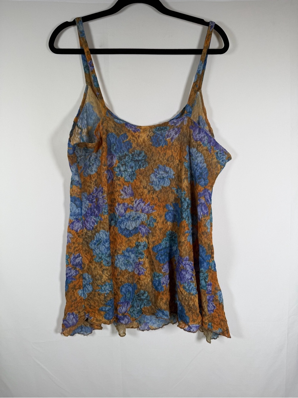 Vintage 90s Y2K Fairy Grunge Lace Floral Lettuce Hem Tank - Picture 5 of 6